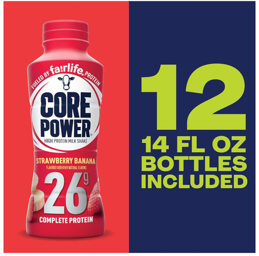 Core Power' 26 Gram Protein Shakes, Strawberry Banana, 8 Pack, 14 oz bottles