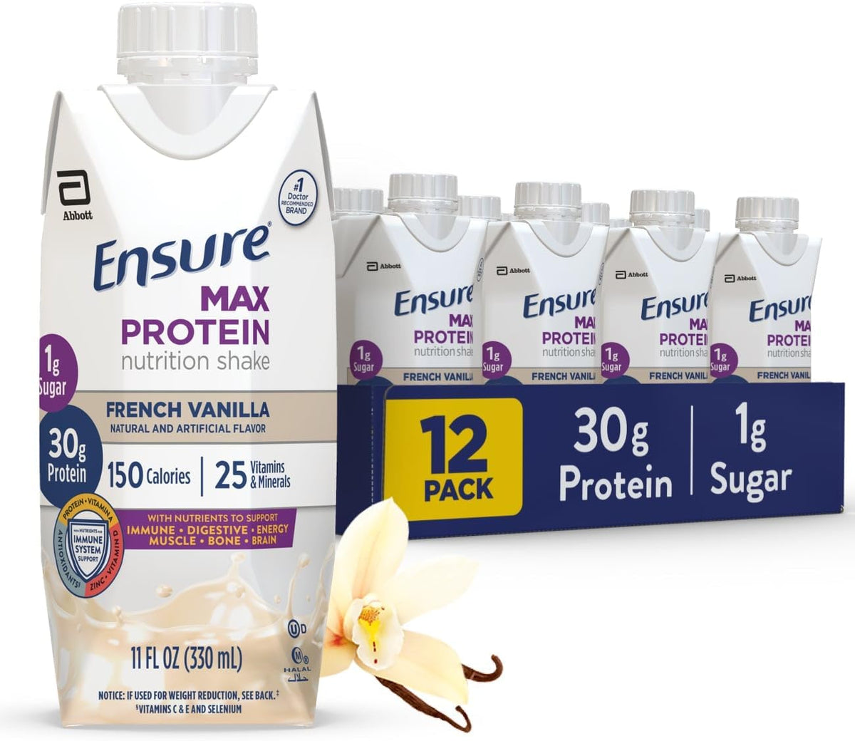 Ensure Plus Nutrition Shake 24 Pack & Ensure Max Protein Nutrition Shake with 30g Protein 12 Pack Bundle