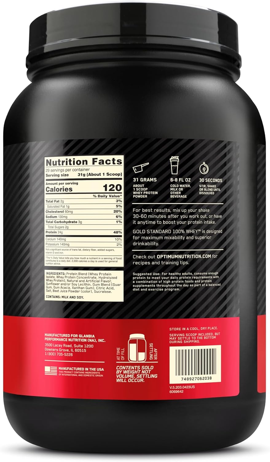 Optimum Nutrition Gold Standard 100% Whey Protein Powder, Strawberries & Cream, 2 Pound (Packaging May Vary)