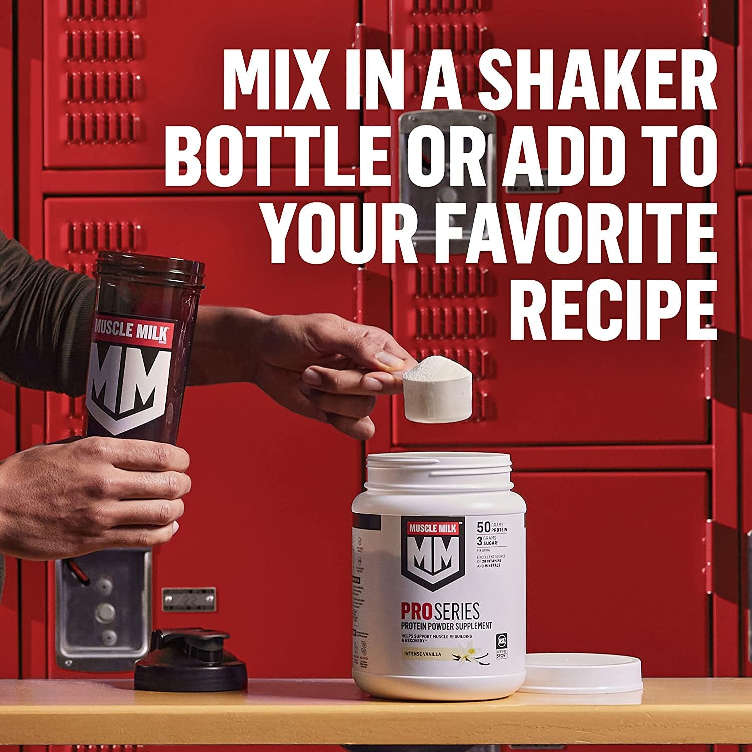 MUSCLE MILK Pro Series Protein Powder Supplement, Slammin' Strawberry, 5 Pound, 28 Servings, 50g Protein, 3g Sugar, 20 Vitamins & Minerals, NSF Certified for Sport, Packaging May Vary