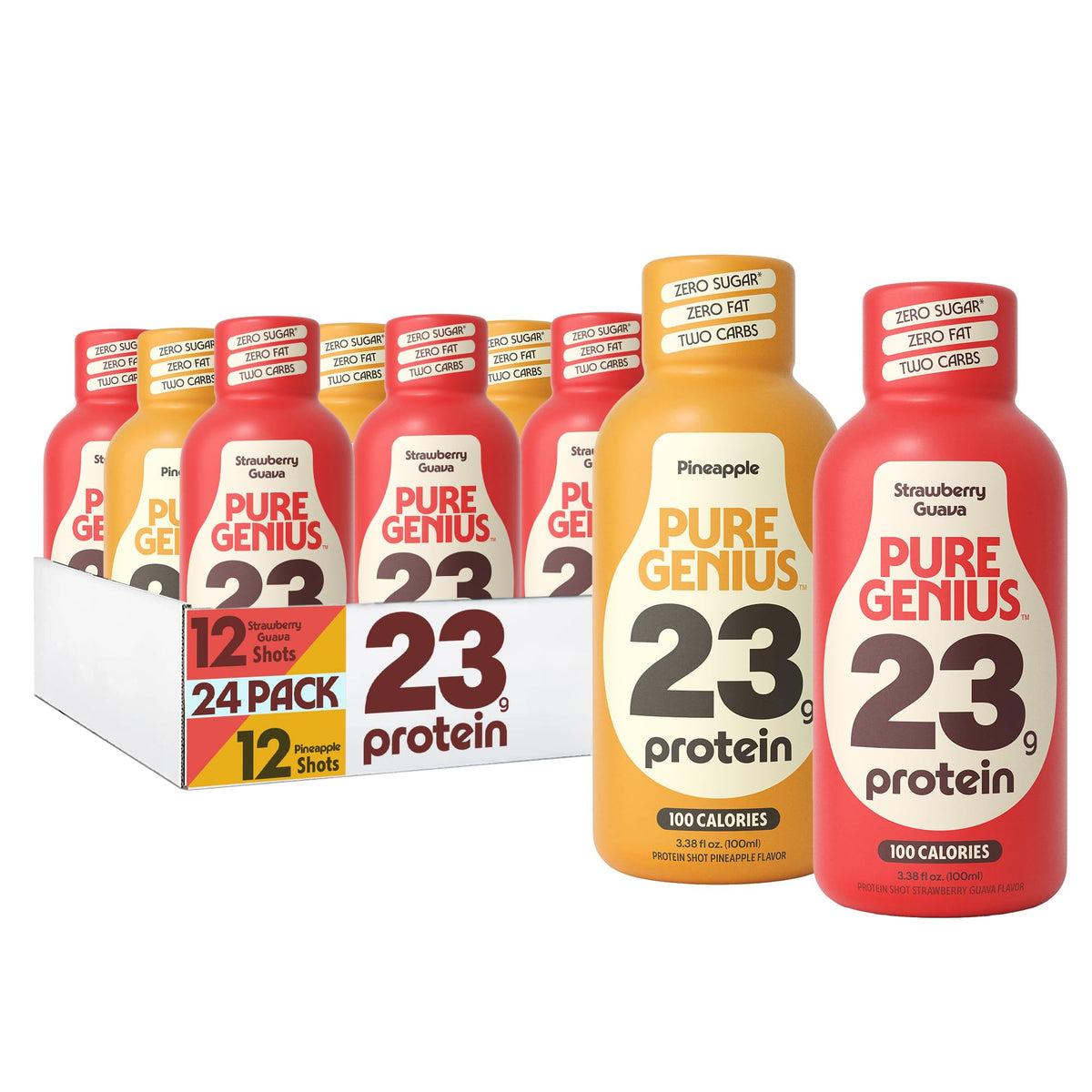 Pure Genius 23g Protein Shot - 100 Calories, No Sugar, No Fat - 12 Shots