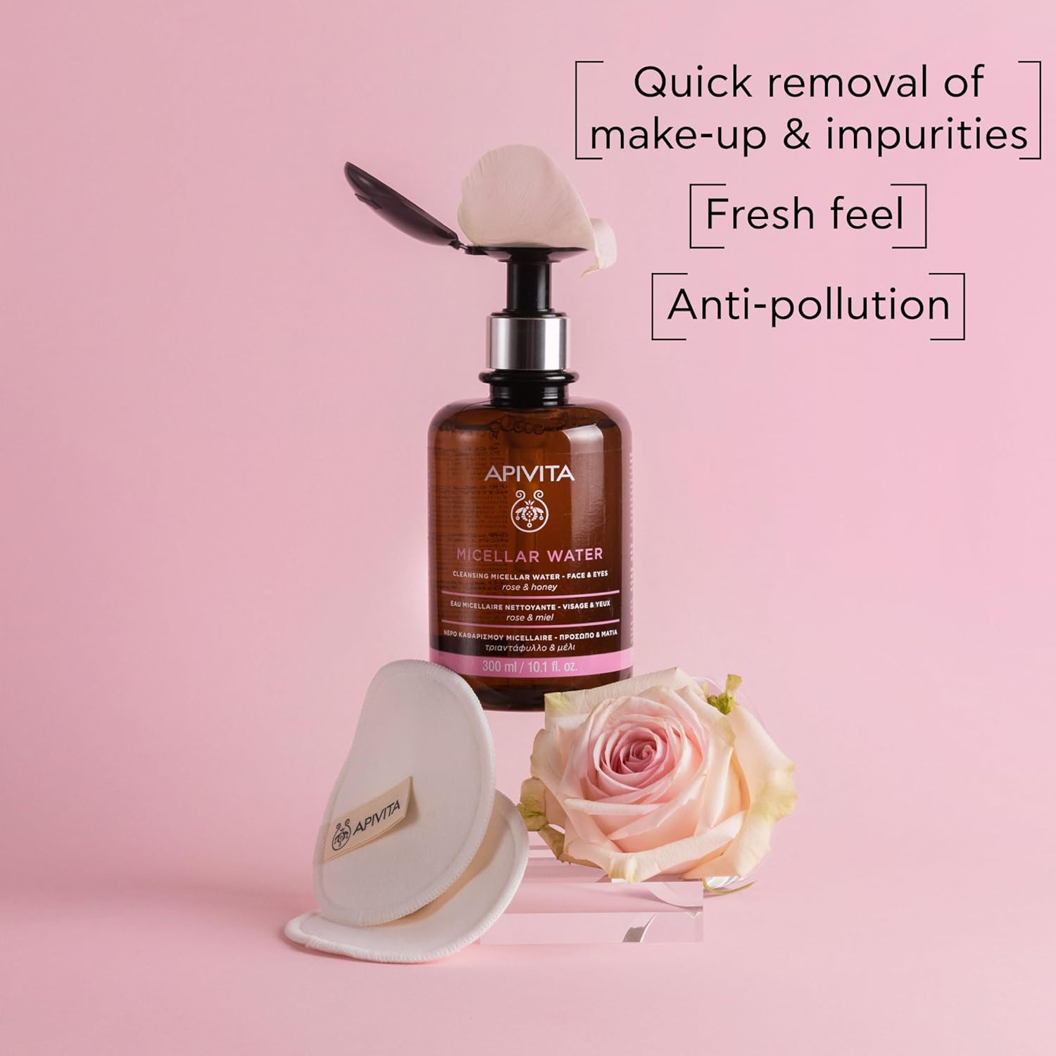 Apivita Micellar Water, Hydrating & Noursishing Cleansing Micellar Water for Face & Eyes with Rose & Honey