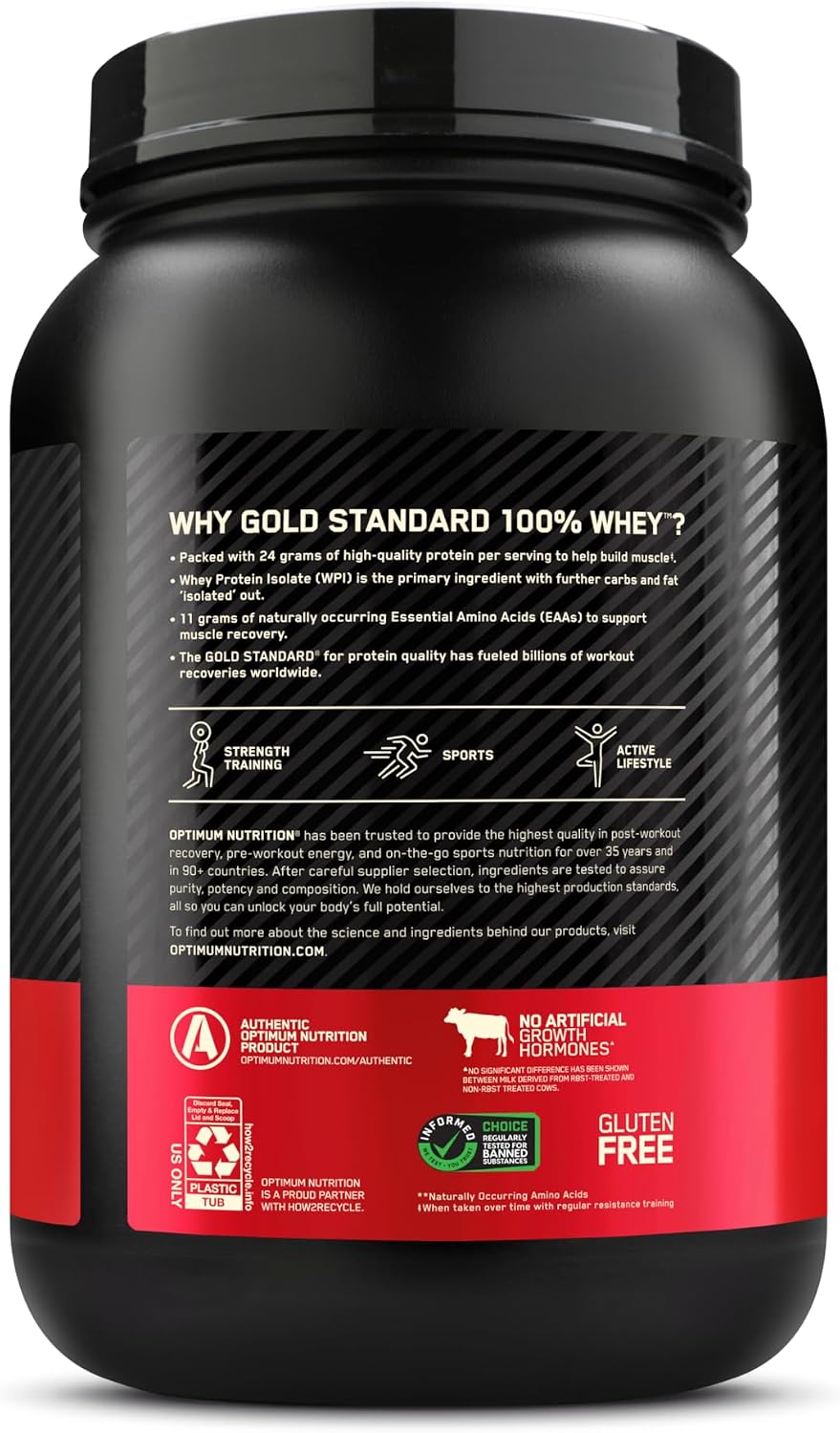 Optimum Nutrition Gold Standard 100% Whey Protein Powder, Strawberries & Cream, 2 Pound (Packaging May Vary)