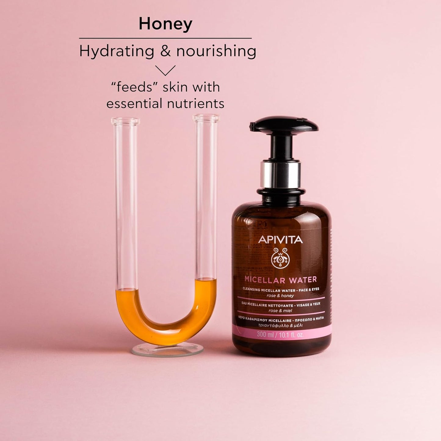 Apivita Micellar Water, Hydrating & Noursishing Cleansing Micellar Water for Face & Eyes with Rose & Honey