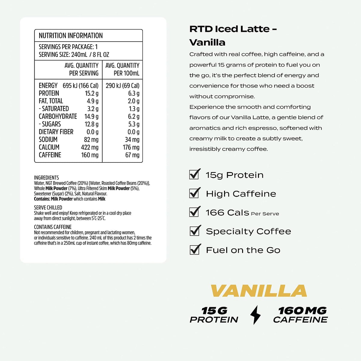 Beforeyouspeak Protein Coffee, Iced Vanilla Latte, High Caffeine, 12 Pack