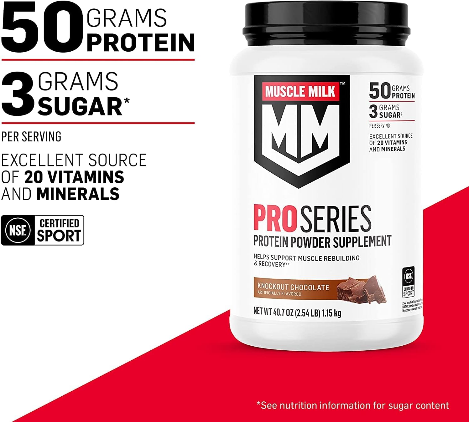 MUSCLE MILK Pro Series Protein Powder Supplement, Slammin' Strawberry, 5 Pound, 28 Servings, 50g Protein, 3g Sugar, 20 Vitamins & Minerals, NSF Certified for Sport, Packaging May Vary