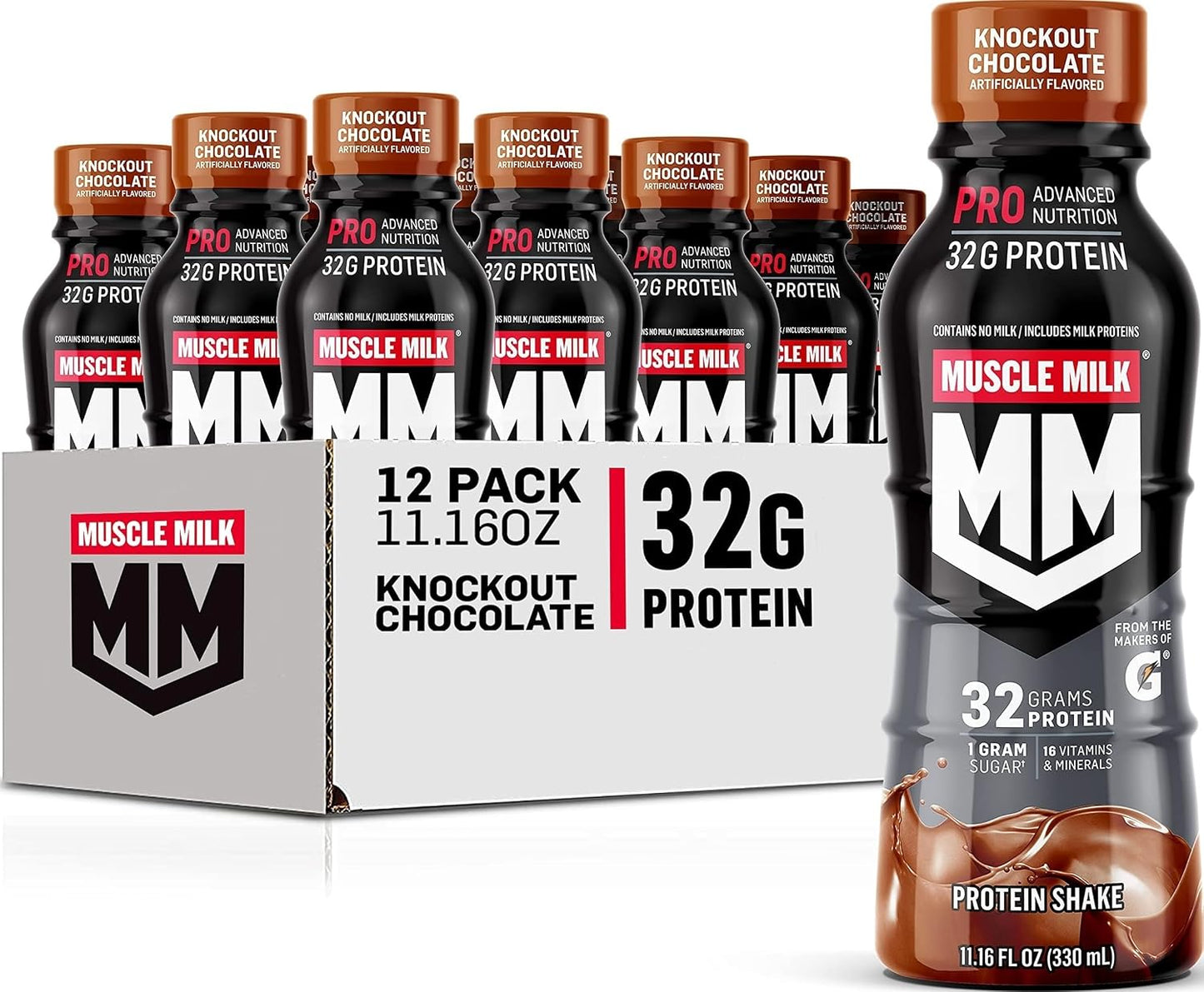 Muscle Milk Pro Series Protein Shake, Knockout Chocolate, 32g Protein, 11.16 Fl Oz (Pack of 12)