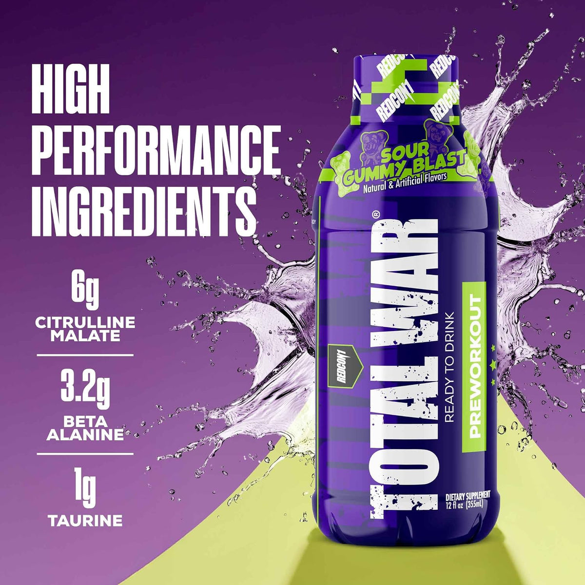 REDCON1 Total War Ready to Drink Pre Workout | Vice City | 365mg Caffeine + Citrulline Malate + Beta Alanine | Zero Sugar (12 Pack)