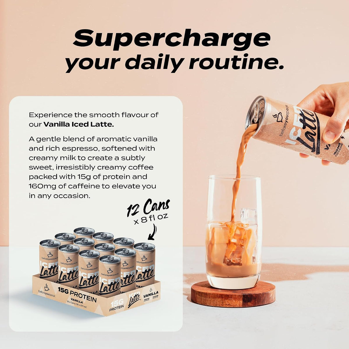 Beforeyouspeak Protein Coffee, Iced Vanilla Latte, High Caffeine, 12 Pack