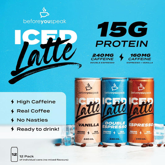 Beforeyouspeak Protein Coffee, Iced Vanilla Latte, High Caffeine, 12 Pack