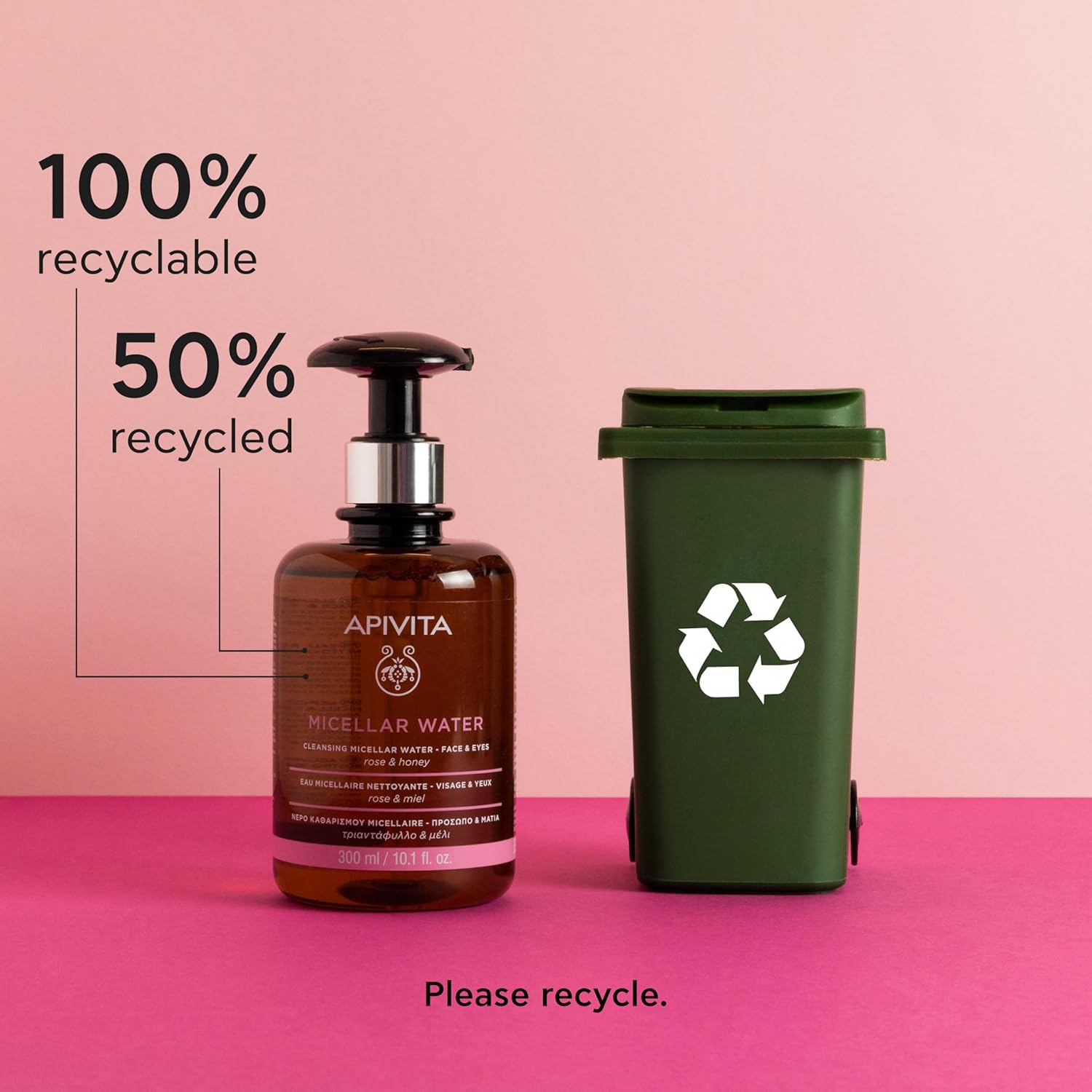 Apivita Micellar Water, Hydrating & Noursishing Cleansing Micellar Water for Face & Eyes with Rose & Honey